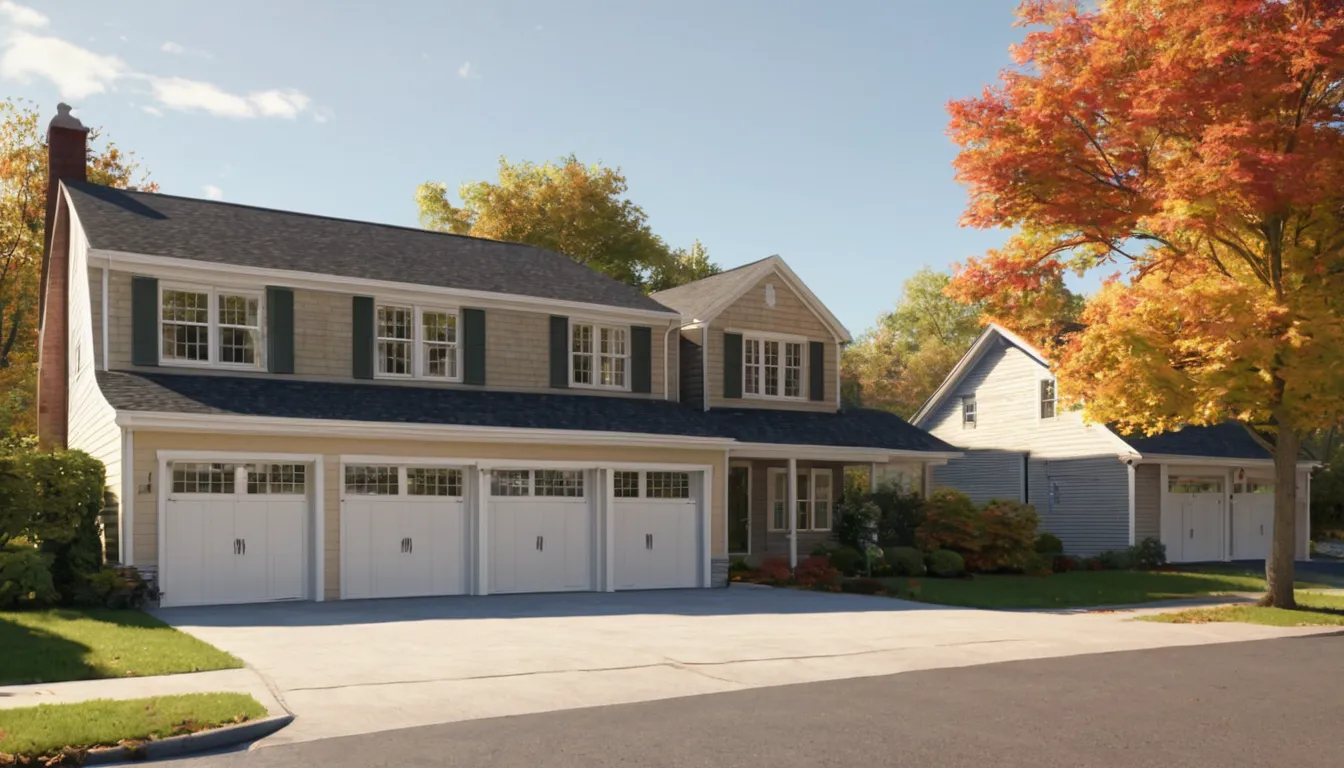 A tidy suburban street in the Baltimore area with closed garage doors on colonial and split-level homes